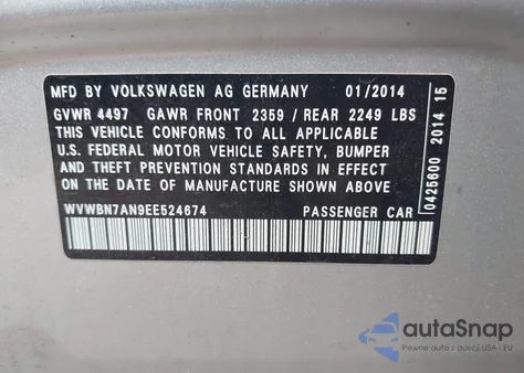 2014 Volkswagen Cc 2.0T R-Line from USA, damaged, VIN WVWBN7AN9EE524674